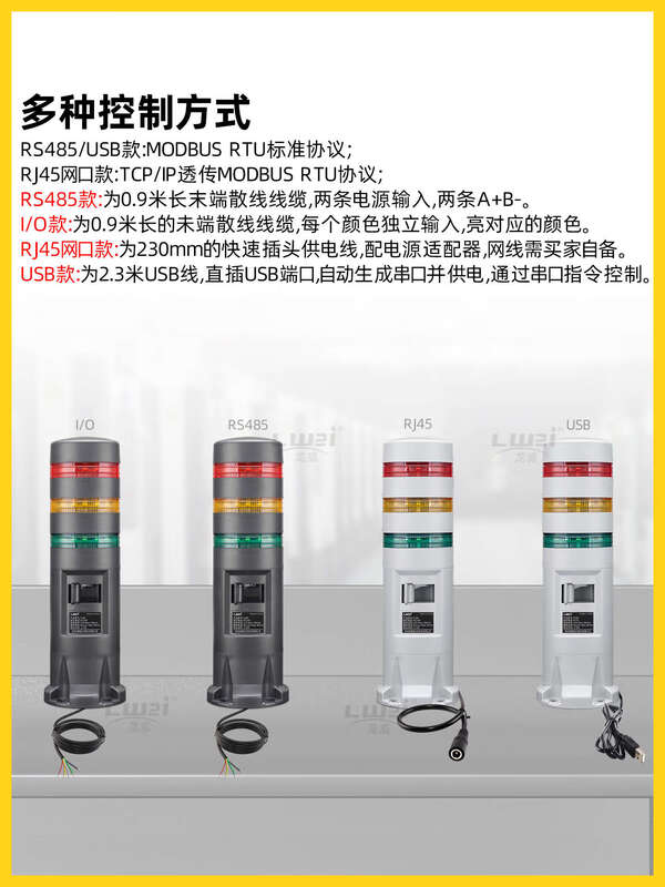 Programmable USB serial port RJ45TCP network port RS485 tower-shaped three-color alarm light MODBUS RTU protocol light TL60-WT-24V
