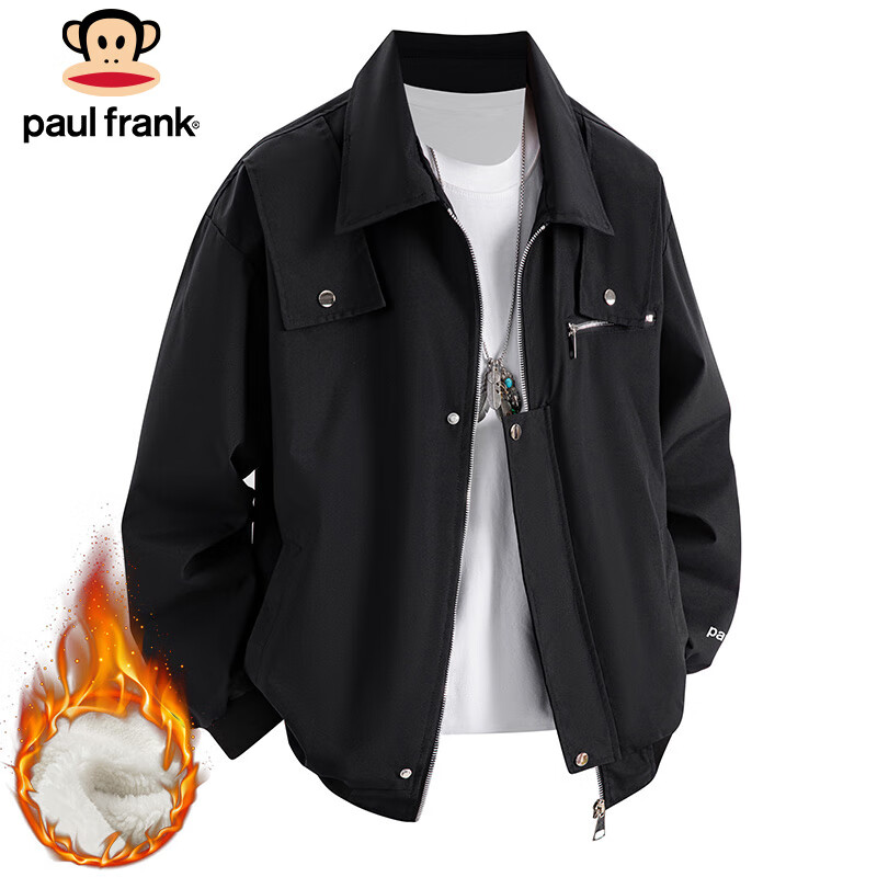 Paul Frank Jacket Men's Autumn and Winter American Functional Work Jacket Men's Trendy Brand Top Men's Black Velvet XL