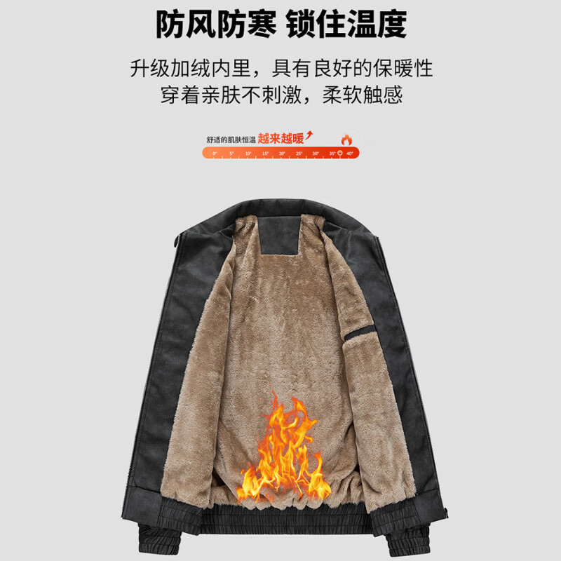 ROMON Jacket Men's Autumn and Winter Velvet Thickened Leather Warm Windproof Lapel Jacket Men's ZH2472R Brown Velvet XL