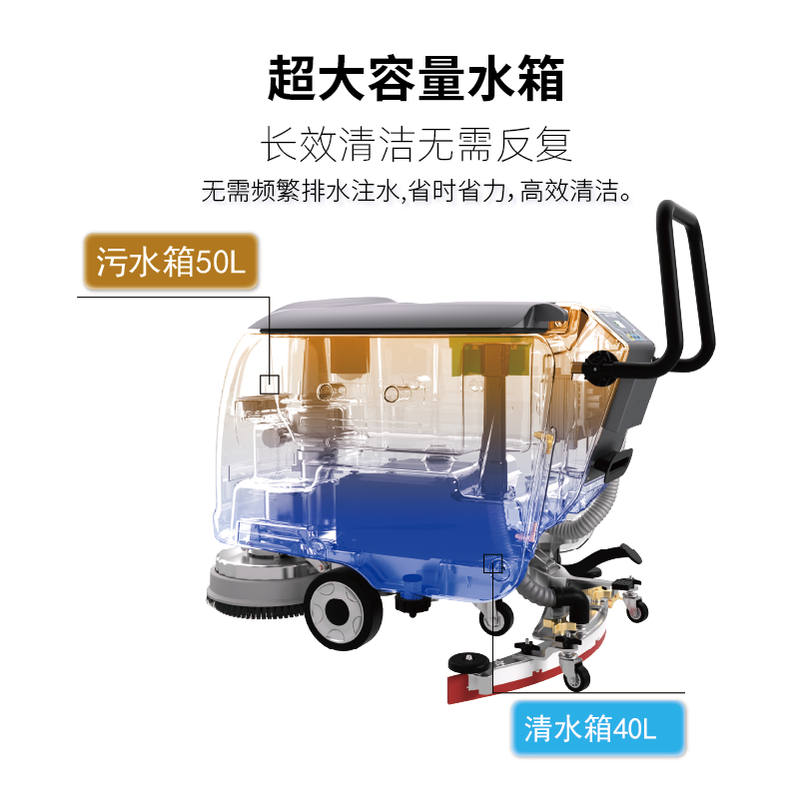 IEC Industrial Floor Scrubber Hand Push Factory Workshop Commercial Suction and Mopping Integrated Supermarket Property Floor Cleaner X40 Hand Push Lithium Battery-Standard Version