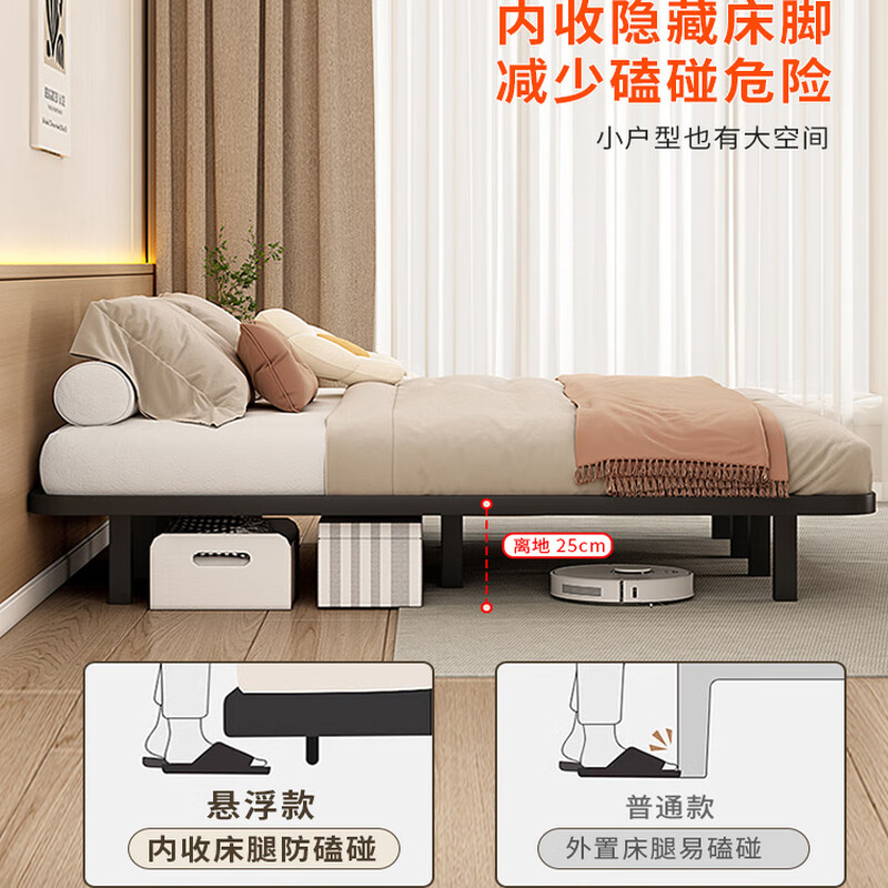 RSRDDY modern simple double suspended bed without bedside tatami single iron bed frame dormitory rental room row frame bed black daily style (just a bed) upgraded and thickened 1000mm*1900mm