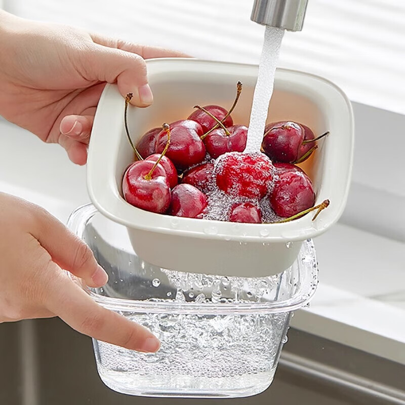Home KATEI STORY Japanese double-layer drain basket student fruit washing artifact cute mini water filter with small sink food grade double-layer transparent + green