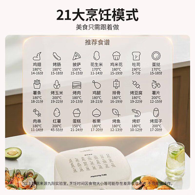 Joyoung household flip-free 6L large-capacity air fryer, steam tender roasting, steaming, grilling and frying all-in-one machine, multi-functional electric fryer, metal inner cavity non-stick pan KL60-V575