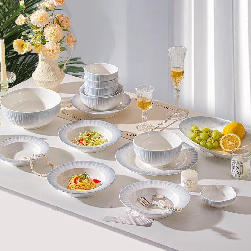 Runhua Nian underglaze color bowl and dish set for home 2025 new tableware, high-looking bowls and plates for moving into a new home, bowls, chopsticks and bowls as gifts, Yaohe, 40-piece set for eight people (microwave dishwasher compatible)