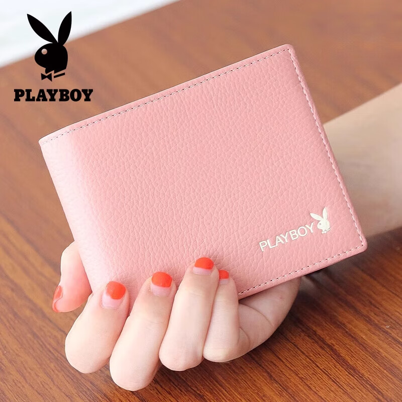 Playboy Wallet Women's Short New Genuine Leather Small Coin Purse Simple Student Folding Wallet Women Pink