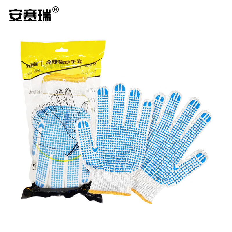 Ansery dotted cotton gauze gloves, non-slip and wear-resistant, construction site work, workshop handling and unloading protection, labor protection supplies, plain white, one size fits all, 3 pairs 39699