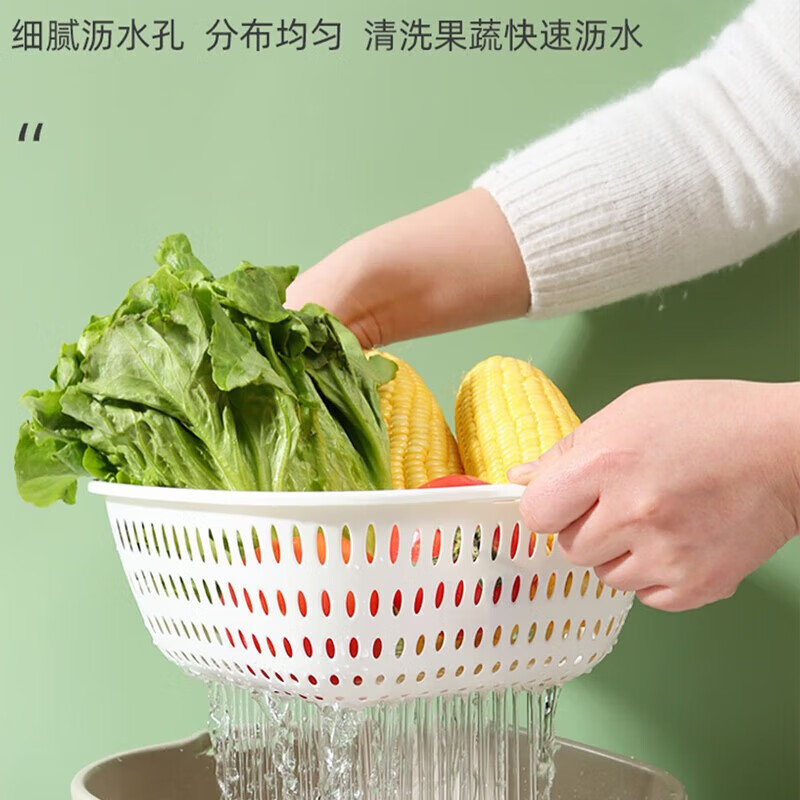 Double-layer drain basket, blue vegetable sink, household kitchen multi-functional large-capacity plastic fruit and vegetable bowl and chopsticks storage basin, large + medium + small 6-piece set