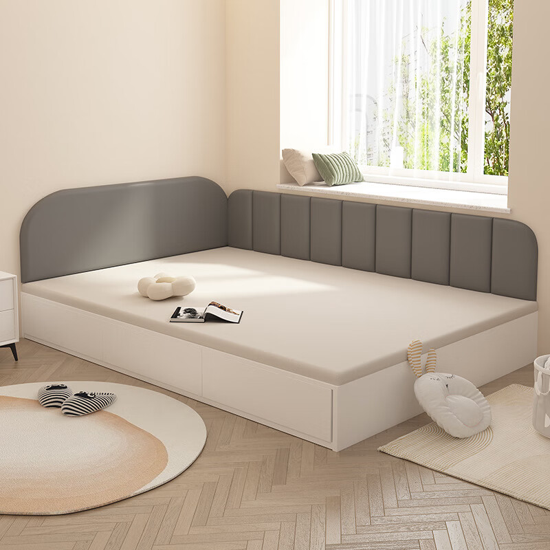 MPPMCK tatami wall surround soft-packed bed headboard back cushion self-adhesive tatami veneer wall anti-collision children's room bedside wall surround M style cream white 1 meter long 0.5 meter high