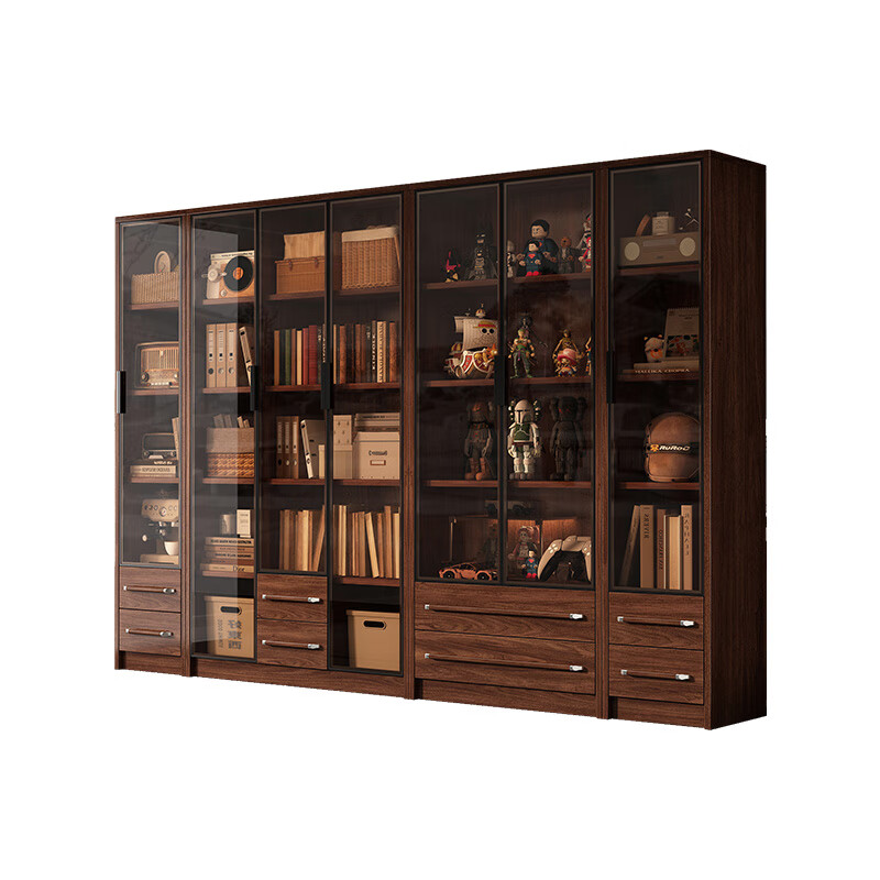 Harmony Home Bookcase New Chinese Bookcase Solid Wood Bookshelf Floor Living Room Home Study Floor Bookcase Bookcase 77cm Double Door Bookcase Without Light