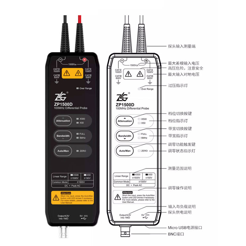 Puqin Zhiyuan electronic merit oscilloscope 5M100M high voltage differential probe high precision ZP1500D2800D ZP1500D original genuine