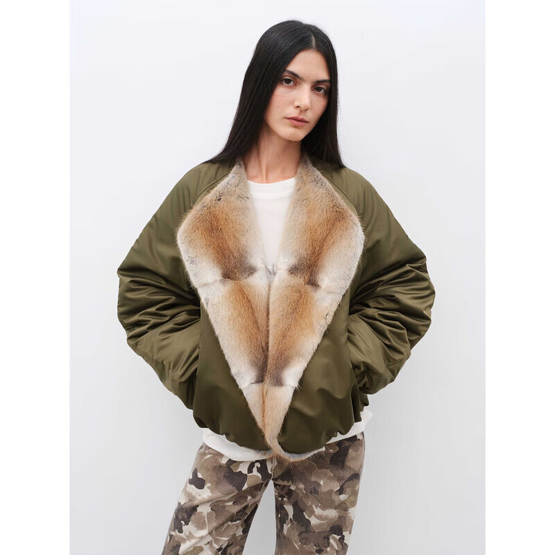 Fu Zhienheer Contract Blogger Style Casual Fashion Contrast Color Patchwork Round Neck Short Parka Jacket New Black S