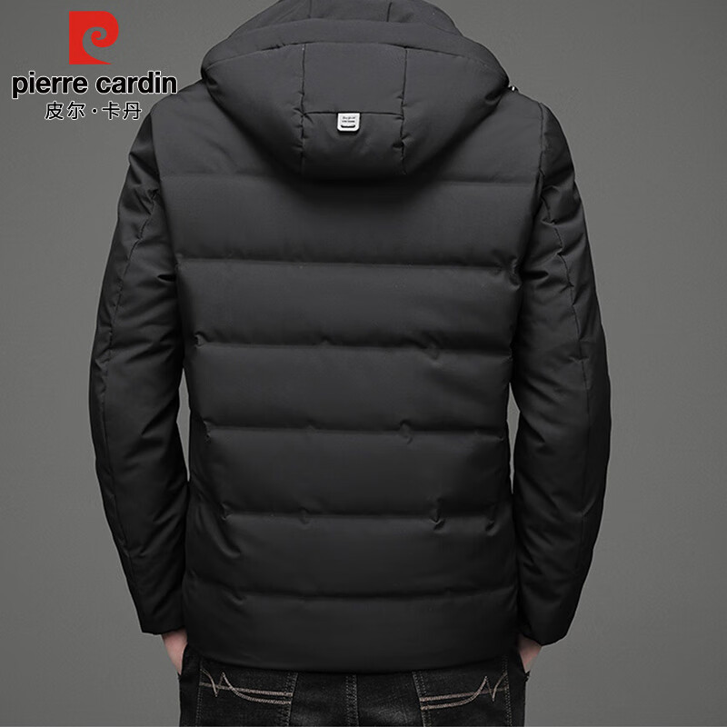 Pierre Cardin Down Jacket Men's Autumn and Winter Hooded Short Casual Jacket Men's Thickened Warm Clothes Men's Black XL