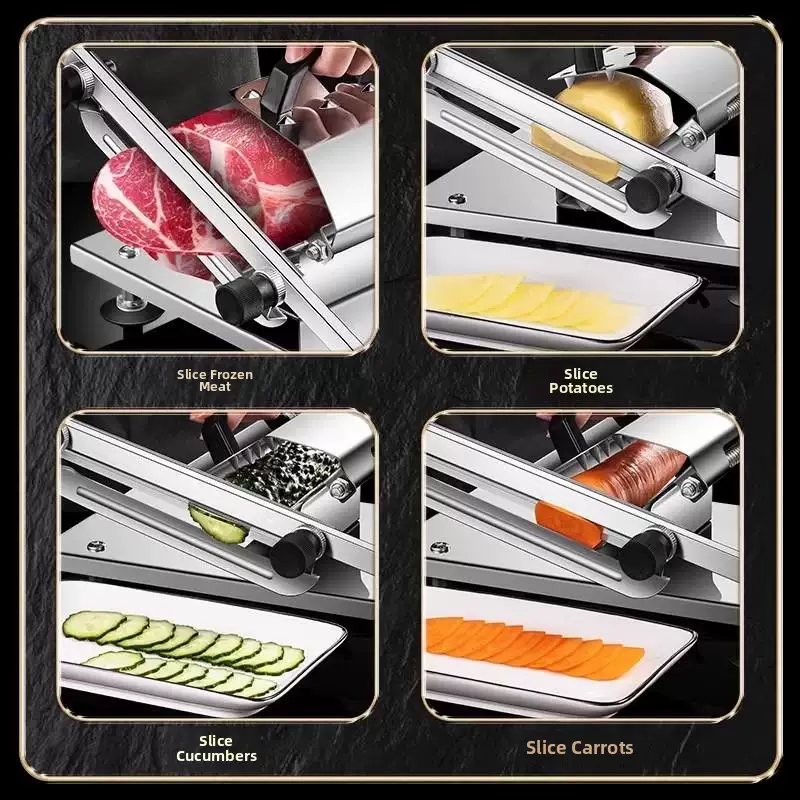 Yusenyi Dual Manual Meat Slicing Machine Home Frozen Beef and Mutton Roll Slicing Machine Multifunctional Universal Ham Slicing (Large Size) Free Spare Blade - Frozen Meat Bag Stainless Steel Upgrade