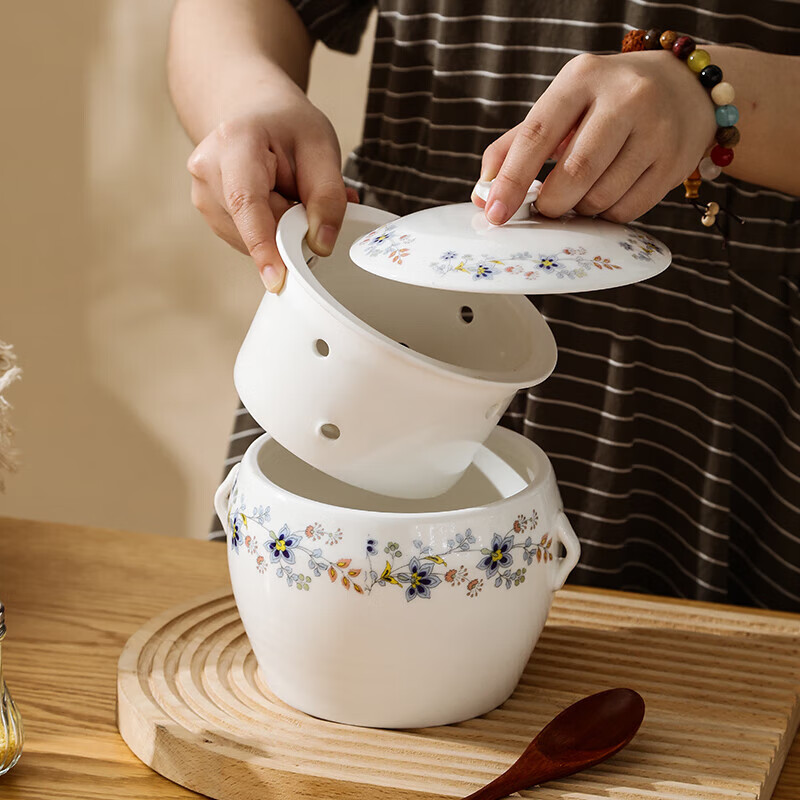 Minnan overflow soup stew pot earthen pot soup pot ceramic stew pot water-proof stew large soup cup overflow duck soup with liner for dripping soup Double-ear stew pot 400ml without liner