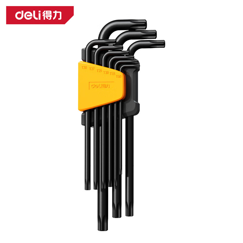 Deli (deli) black, rust-proof, high-hardness, extra-long, medium-hole flower-shaped inner hexagonal wrench combination set, screwdriver set, 9-piece set