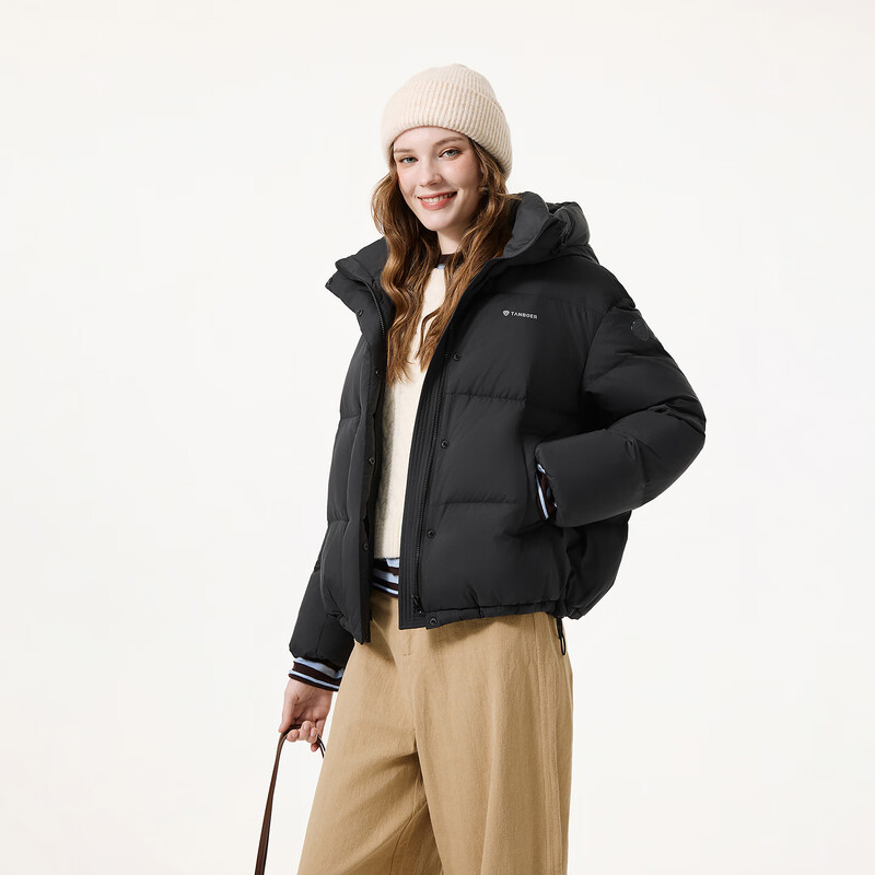 Tambor Down Jacket Women's Short Hooded Autumn and Winter Warm Jacket Thick 25 Years New 5530362D Black 160