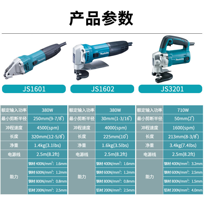 Makita (MAKITA) electric scissors JS1601 linear electric punching shear JS1602 iron sheet cutting JS3201 high-power handheld electric knife JS1601 electric scissors 380W