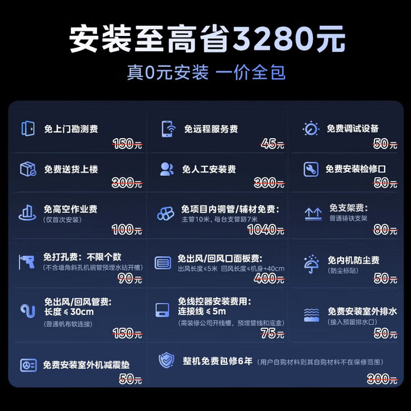 Midea Starlight Pro multi-split, one to three, one to four, one to multiple, consult customer service for options, embedded, upgraded version, central air conditioner, installation included, 6 HP large, first-class energy efficiency, one to five, four bedrooms and one living room