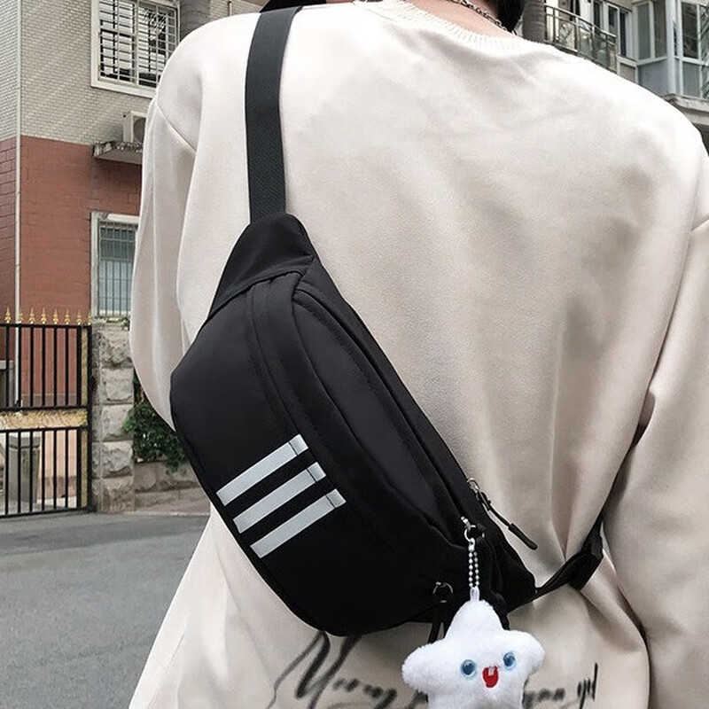 QUEENJOY trendy brand crossbody bag for men, casual Japanese style small backpack, chest bag, crossbody women's shoulder bag, men's trendy student sports waist bag, black, no accessories