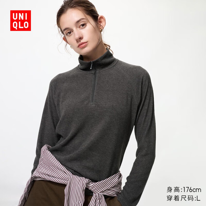 Uniqlo Women's HEATTECH Stretch Polar Fleece Half-Zip Pullover/Basing Shirt 479693 08 Dark Gray L /160/88A