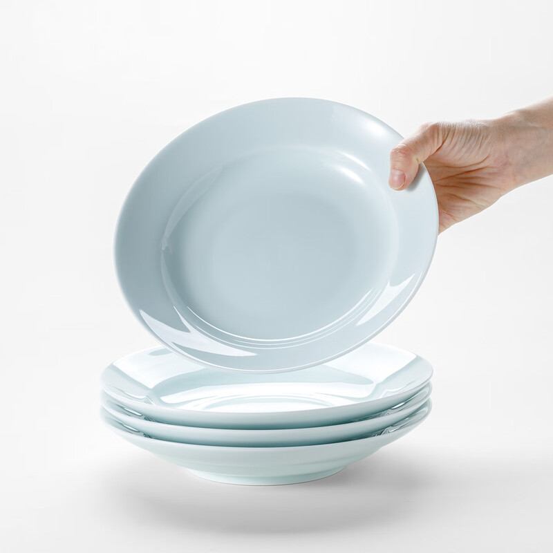 Heart Appreciate Good Things Jingdezhen High White Porcelain Shadow Celadon Underglaze Color Translucent Gourd Tableware Set Bowls and Dishes Complete Set of Bowls and Chopsticks as Housewarming Gifts Gourd Celadon Glaze 58-head Gift Box