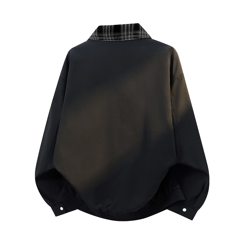 Dingfengbaoluo fake two-piece plaid jacket men's autumn American loose casual retro top jacket XYL02 black L