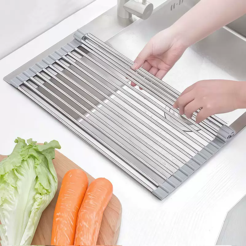 Yusenyi Drain Rack Dish Rack Kitchen Sink Stainless Steel Pool Rack Dish Washing Pool Drain Basket Dish Plate (37-20cm) Bright Gray (10 Tubes)