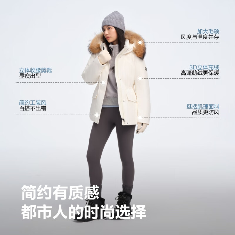 Bosideng winter down jacket, goose down, high-fill velvet, thickened hooded slim jacket, hot sale in the mall, same style B250242214J