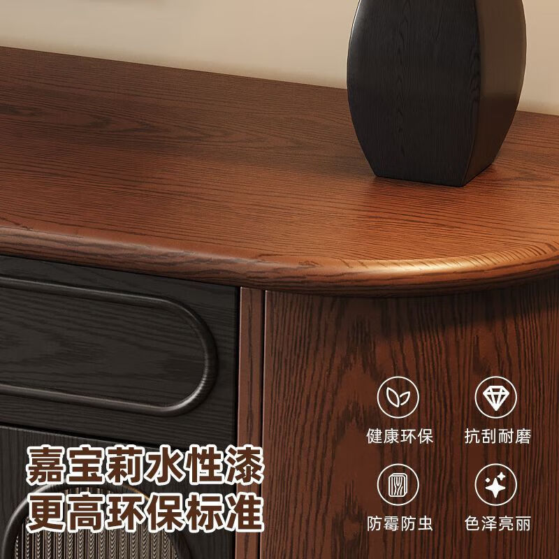 Yimu Private Antique Sideboard Solid Wood Storage Cabinet French Retro Entrance Cabinet Red Oak Storage Nordic Style Tea Cabinet Double Color Matching 120x40x92cm