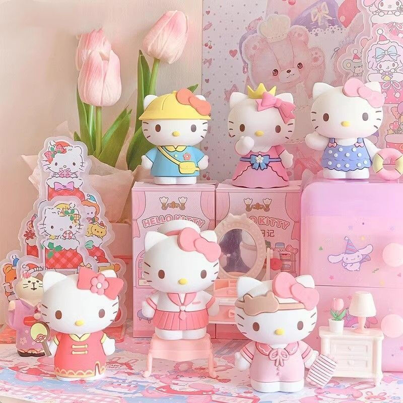 Hello Kitty Dress Up Diary Blind Box Hello Kitty Handmade Office Doll Girl Heart Desktop Ornament Gift Hello Kitty Complete Set of 8 Boxes