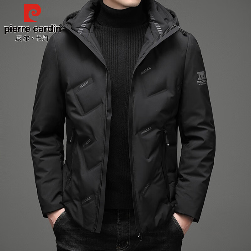 Pierre Cardin Down Jacket Men's Autumn and Winter Hooded Short Casual Jacket Men's Thickened Warm Clothes Men's Black XL