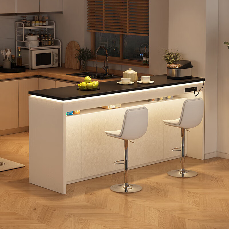 Tinymiya open kitchen sideboard cross hall partition bar high table light luxury high-end island table dining table integrated 2.0 meters丨2500W bull socket pure grade solid wood-nearly 0 formaldehyde