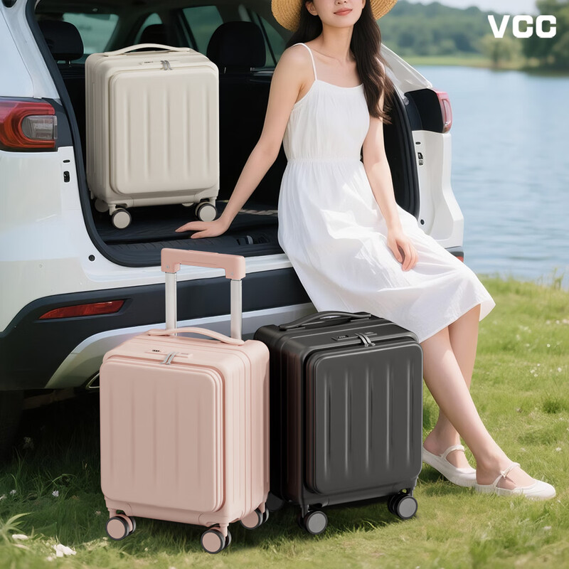 VCC small carry-on suitcase, side-opening suitcase, password box, multi-functional travel suitcase, trolley suitcase, ivory white, side-opening, deep compartment, large capacity, 14 inches, carry-on suitcase - independent laptop compartment