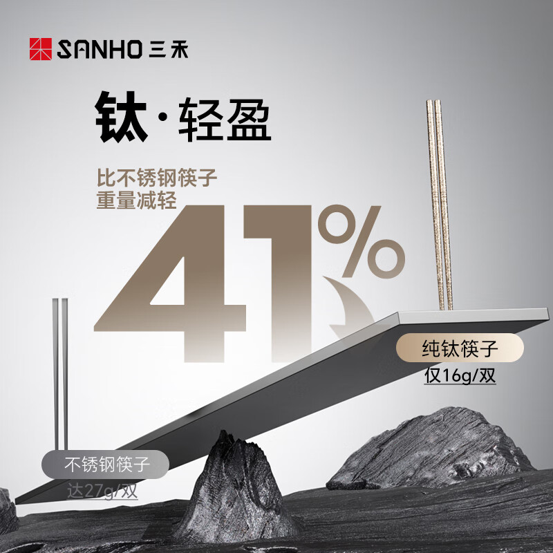 Sanhe 100% pure titanium chopsticks household high-end metal chopsticks titanium hollow anti-scalding anti-slip lightweight portable tableware