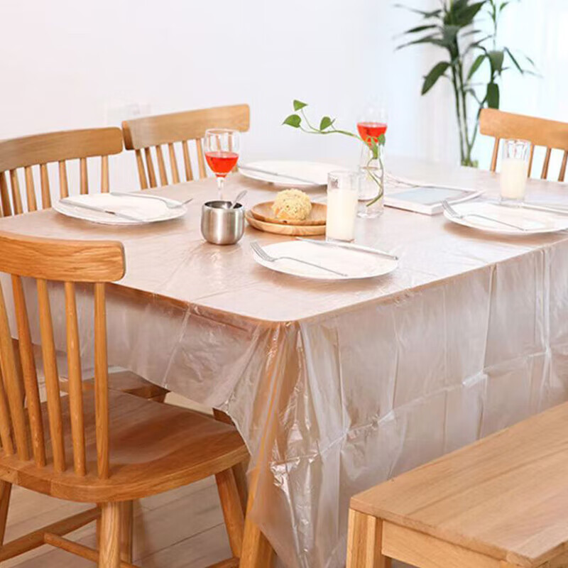 Jie Neng disposable tablecloth tablecloth dining table camping waterproof oil thick not easy to break single extraction transparent 1.4m*1.4m 1 pack of 10 pieces