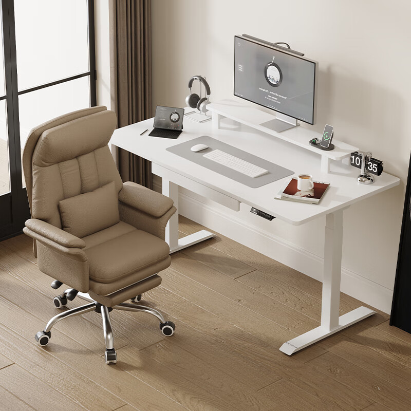 Lege Electric Lift Desk Computer Desk Dual Motor Standing Office Home Writing Desk E3/1.4m Elegant White Set