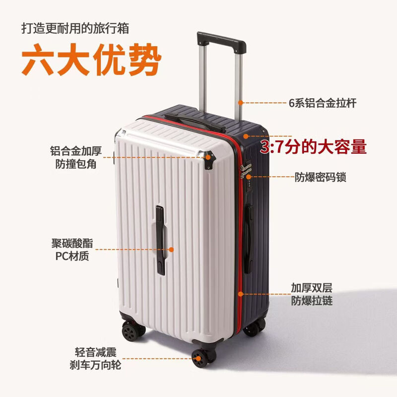 Large-capacity suitcase 32-inch travel trolley case thickened and enlarged 28-inch student leather password boarding case 26-inch meteorite black 30-inch 5-wheel brake shock absorption + antibacterial lining double closed