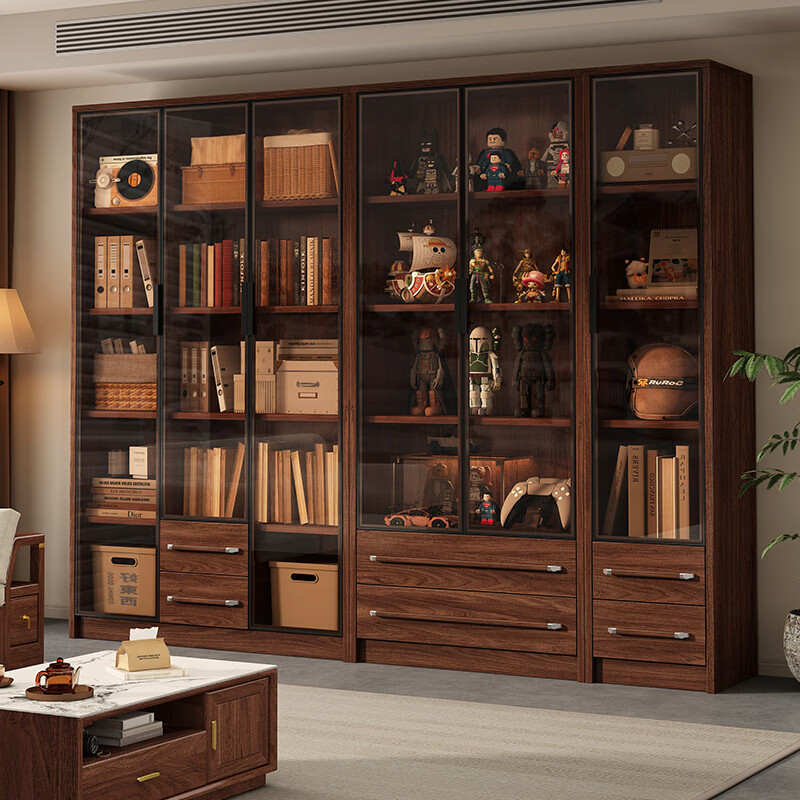 Harmony Home Bookcase New Chinese Bookcase Solid Wood Bookshelf Floor Living Room Home Study Floor Bookcase Bookcase 77cm Double Door Bookcase Without Light