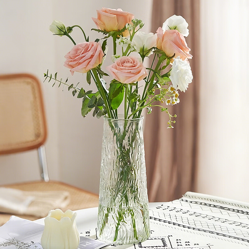 Jiuqiangu Vase Large Glass Vase Rich Bamboo Water Flower Arrangement Water Corrugated Glass Vase Height 30cm1081