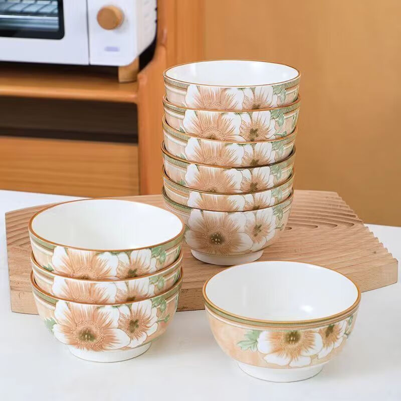 Vinoa Vintage Camellia 10 Bowl 10 Plate Family Bowl and Plate Set Underglaze Color Vintage Camellia 10 Bowl 10 Plate Family Bowl and Plate Set (5 Inch Bowl-7 Inch