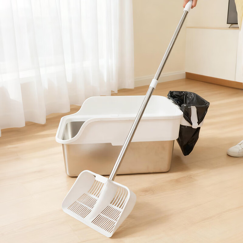 Leyoupai cat litter shovel, extra long handle, large capacity, labor-saving poop shovel, sand shovel artifact, multi-cat family large shovel with garbage basket