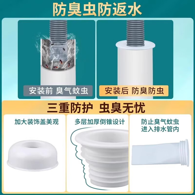 Tamushi sewer anti-odor artifact washbasin basin sealing ring kitchen drain set silicone core pipe sealing cover plug floor drain 40-50mm anti-odor plug + decorative cover + silicone core