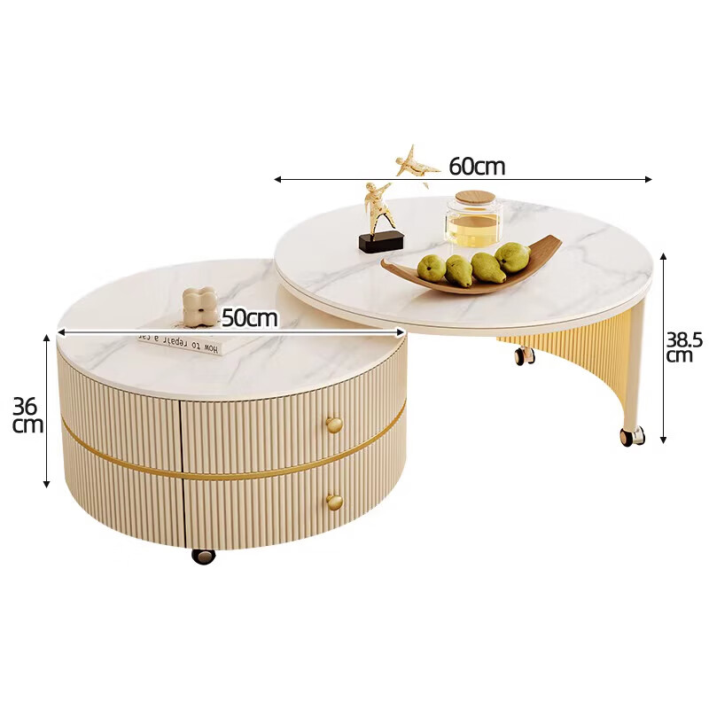 Orange cream style slate tea house for small apartment creative light luxury simple living room movable small round table coffee table