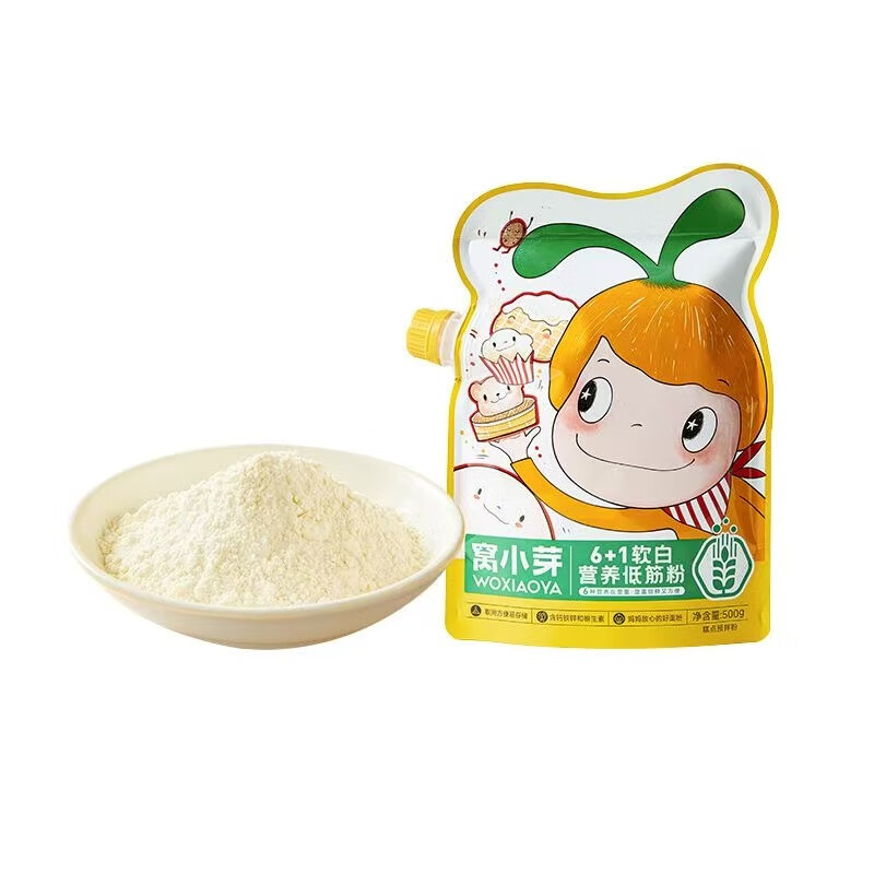Wo Xiaoya 6+1 soft white nutritious low-gluten flour 500g original flavor 0 sodium formula baked flour homemade food supplement on clearance
