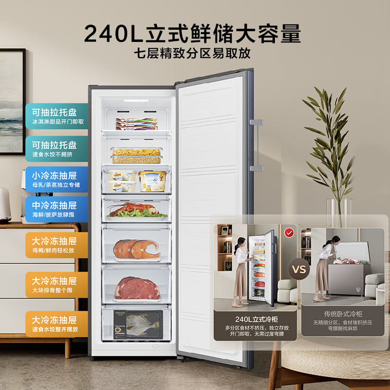 Hisense Big Mint Series 240-liter vertical home freezer variable frequency first-class energy efficiency air-cooled frost-free small refrigerator JD.com self-operated BD-240WPVUT refrigerator