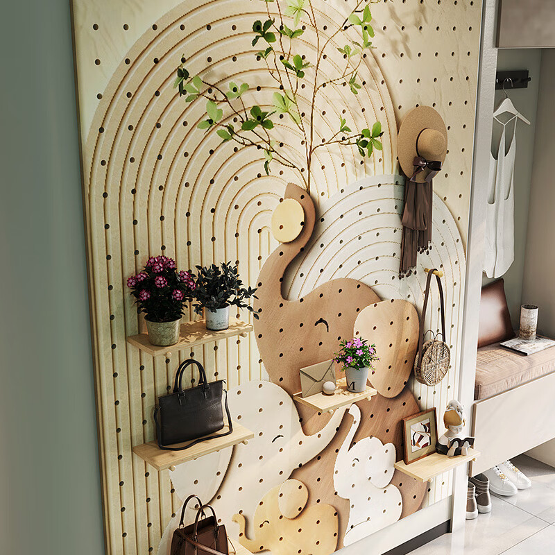 Customized entrance hall elephant solid wood hole board storage rack creative wall decoration storage rack to block the styling wall other sizes, styles and patterns, please contact customer service