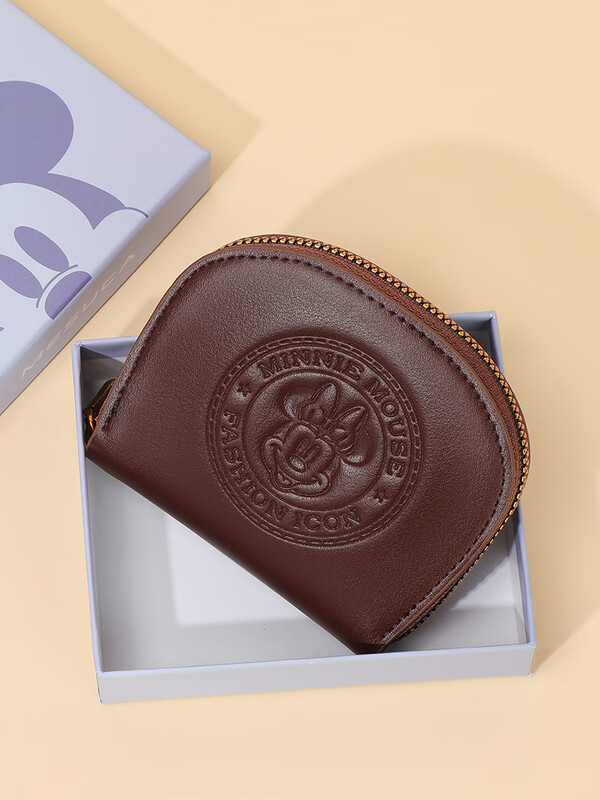 Co-branded card bag ID storage bag for women 2025 new cute cartoon retro coin purse gift box brown Minnie gift box Disney genuine