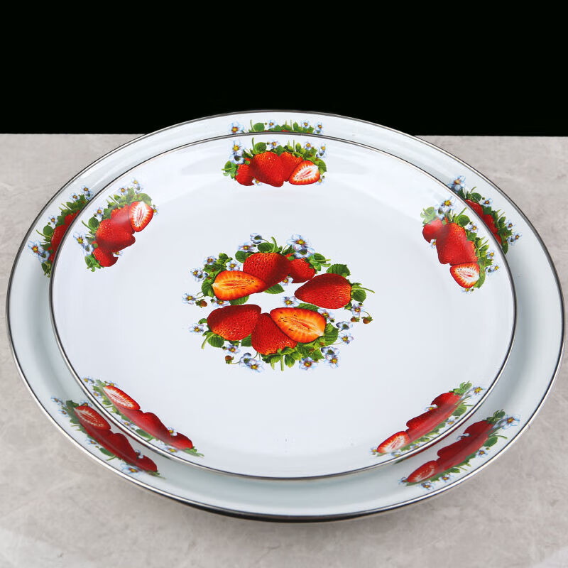 He Jiagong Xinjiang specialty ethnic enamel large plate fruit plate restaurant home round large plate chicken plate beef and mutton classic rose diameter 28cm
