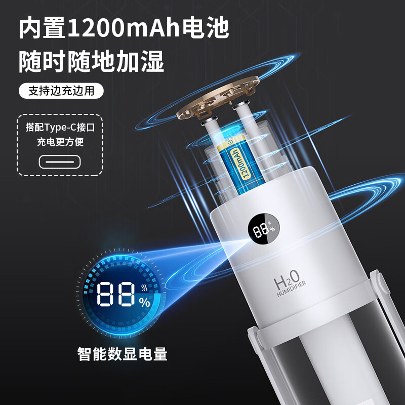 HANASS Desktop Humidifier Small Light Sound Humidification Add Water USB Charging Portable Car Humidification WT35