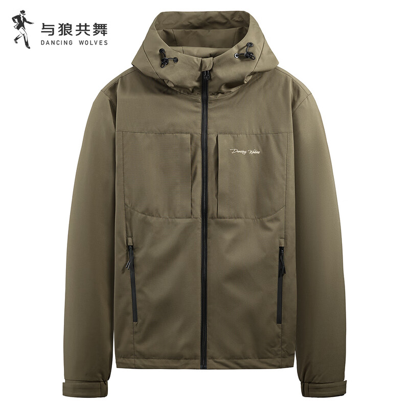 Dances with Wolves, warm as soon as you wear it, outdoor hooded jacket, trendy, versatile, warm and comfortable men's jacket, 701 Khaki L